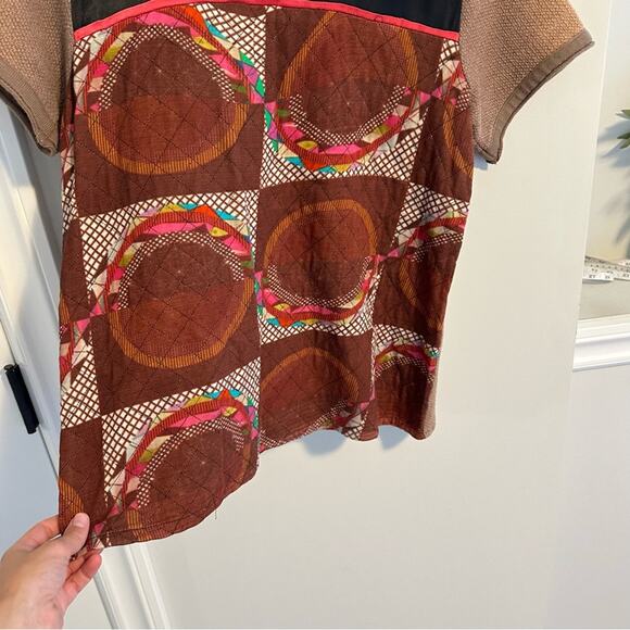 Anthropologie Conditions Apply Tan Mixed Media Quilted Satin Knit Tee/Top Small - Picture 14 of 14
